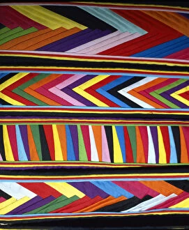 Images Dated 13th August 2007: South America, Peru, Cinceros. Bold colors in fabric design in market. Credit as