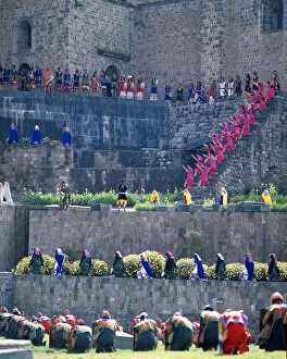 South America, Peru, Cusco. Participants in annual Inti Raimi festival that celebrates