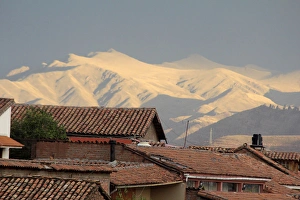 Cusco Prints: South America, Peru, Cusco. Rooftops and Mountains