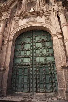 Jesuit Church Prints: South America, Peru, Cuzco. The door of Iglesia de la CompaAnAia de Jesus- the Jesuit