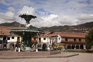 Cuzco Prints: South America, Peru, Cuzco. The fountain in the center of the square. (UNESCO World