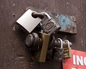 South America, Peru, Cuzco. Locks on a store front. (UNESCO World Heritage Site)