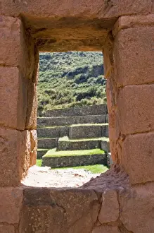 South America - Peru. Inca site of Tipon with terracing and irrigation system lies