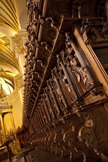 Lima Prints: South America, Peru, Lima, Lima Historic Centre. Intricately carved wooden seating