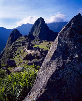 South America, Peru. A scenic view of the ruins of Machu Picchu in the Andes Mountains