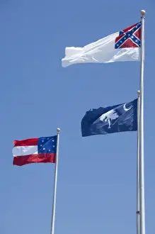 Images Dated 18th April 2011: South Carolina, Charleston, Fort Sumter National Monument. Historic Civil War flags