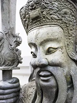 Concrete Prints: South East Asia; Thialand; Bangkok; Chinese warrior guardian statue at Wat Pho Buddhist