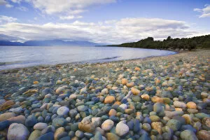 South Island. Rocky shore of Lake Te Anau