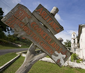 Images Dated 30th September 2008: South Pacific, Cook Islands, Aitutaki. Close-up of sign for Cook Islands Christian Church