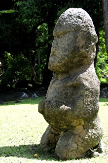 South Pacific, French Polynesia, Tahiti. Open air Tiki Temple park, ancient site