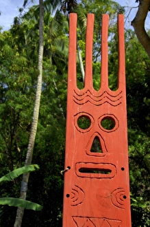 South Pacific, French Polynesia, Tahiti. Open air Tiki Temple park, ancient site
