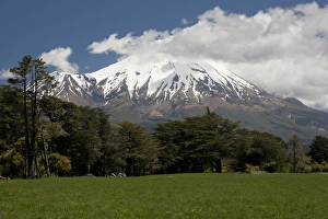 Active Prints: South Pacific, New Zealand, North Island. View of volcanic mountain Mt. Taranaki