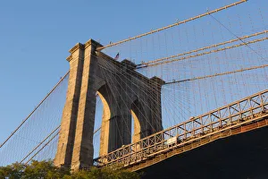 New York City Prints: The south tower of the iconic Brooklyn Bridge, New York City, New York