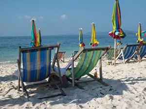 Watercraft Prints: Southeast Asia; Thailand; Puhket; Phi Phi Islands; Chairs on the White Sand Beach