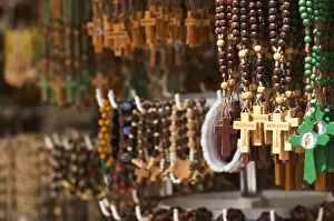 Souvenirs for pilgrims, rosary beads, with crosses with the name Medugorje, near Mostar
