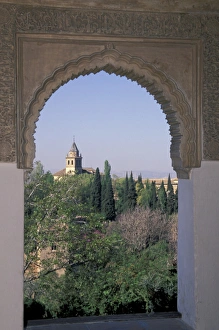 Spain, Andalucia, Granada The Alhambra, fortified Moorish palace, viewed through