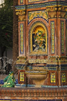 Spain, Andalucia Region, Cadiz Province, Vejer de la Frontera, tiled fountain