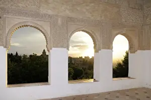 Granada Prints: Spain, Andalusia, Granada. Arched windows in the Patio de la Acequia - Generalife