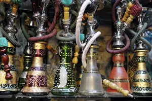 Granada Prints: Spain, Andalusia, Granada. Moroccan hookahs for sale in a small shop
