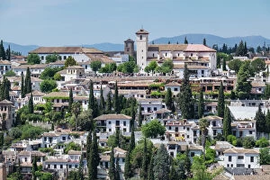 Spain Gallery: Spain, Andalusia. Granada. VIew from the Alhambra gardens across town to the mirador