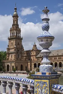 Spain Prints: Spain, Andalusia, Seville. The elaborately and traditionally decorated Plaza de Espana