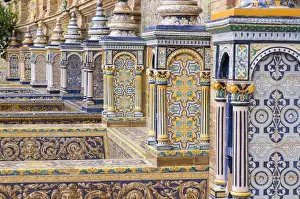 Spain Prints: Spain, Andalusia, Seville. The elaborately and traditionally decorated Plaza de Espana
