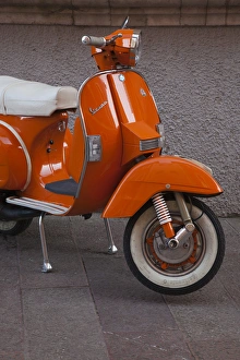 Hispanic Prints: Spain, Asturias Region, Asturias Province, Llanes, Vespa motor scooter