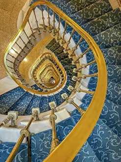 Staircase Prints: Spain, Barcelona. Spiral staircase in a hotel