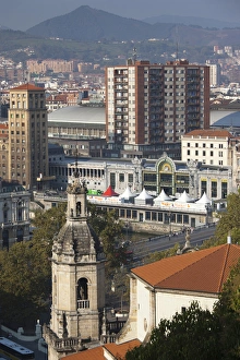 Spain, Basque Country Region, Vizcaya Province, Bilbao, elevated view of central