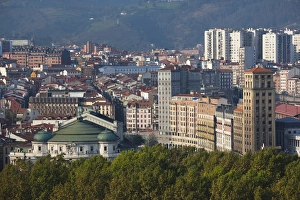 Spain, Basque Country Region, Vizcaya Province, Bilbao, elevated view of central