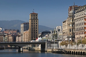 Images Dated 18th October 2011: Spain, Basque Country Region, Vizcaya Province, Bilbao, riverfront buildings, central