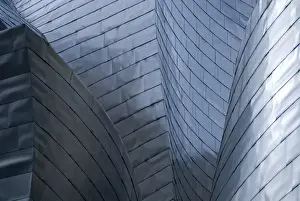 Spain, Bilbao. Guggenheim Museum designed by architect Frank Gehry, reflective titanium