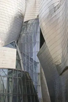 Mirrored Prints: Spain, Bilbao. Guggenheim Museum designed by architect Frank Gehry, reflective titanium