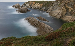 Formation Prints: Spain, Cabo Blanco. Ocean rock formations and cliff