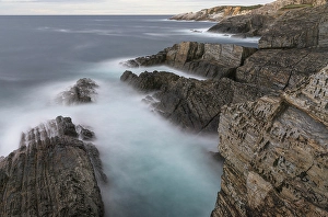 Formation Prints: Spain, Cabo Blanco. Ocean rock formations and cliff