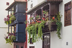 Prints of Spain, Canary Islands, La Palma Island, Santa Cruz de la Palma, traditional Canarian house balconies Images Dated 2019 November: Spain, Canary Islands, La Palma Island, Santa Cruz de la Palma
