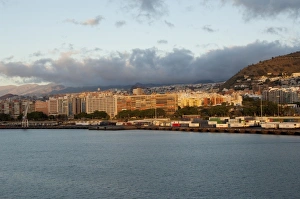 Spain, Canary Islands, Tenerife. Early morning port view of Muelle Sur area