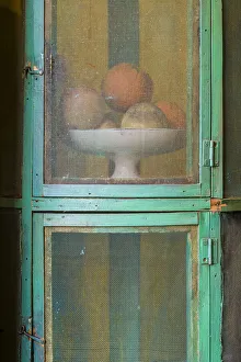 Prints of Spain, Canary Islands, Tenerife Island, La Orotava, Casa de los Balcones, traditional Canarian house, built 1692, food cabinet Images Dated 2019 November: Spain, Canary Islands, Tenerife Island, La Orotava, Casa de los Balcones