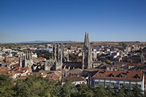 Hispanic Prints: Spain, Castilla y Leon Region, Burgos Province, Burgos, Burgos Cathedral, elevated view