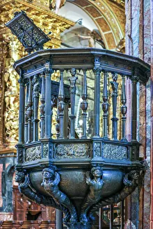Spain, Galicia. Cathedral in Santiago de Compostela, pulpit