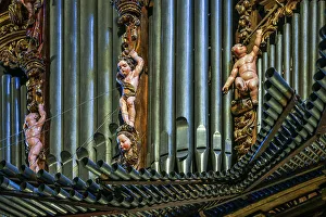 Strength Prints: Spain, Galicia. Cathedral in Santiago de Compostela, organ pipes decorated with cherubs
