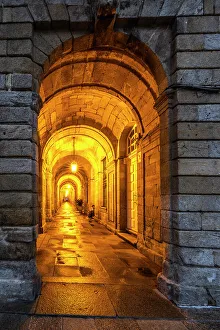 Way Of St Prints: Spain, Galicia. Early morning in Santiago de Compostela