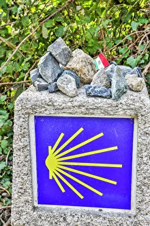Way Of St Prints: Spain, Galicia. One of the many kilometer markers along the Camino de Santiago