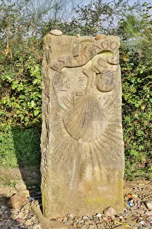 Way Of St Prints: Spain, Galicia. Marker as pilgrims near Santiago de Compostela on the Camino de Santiago (The Way of St)