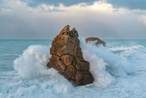 Sea Stack Prints: Spain, Liencres. Ocean waves and sea stack formations