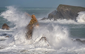 Sea Stack Prints: Spain, Liencres. Ocean waves and sea stack formations