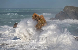 Sea Stack Prints: Spain, Liencres. Ocean waves and sea stack formations
