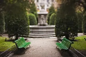 Hispanic Prints: Spain, Madrid, Atocha Area, Centro de Arte Reina Sofia museum, courtyard view, defocussed