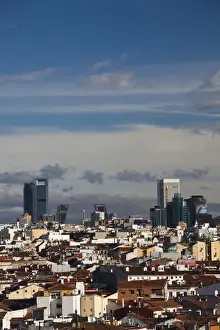 Build Prints: Spain, Madrid, Centro Area, elevated view of office towers in northern Madrid, morning
