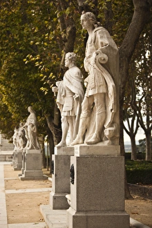 Royalty Prints: Spain, Madrid, Centro Area, Plaza de Oriente, statues of Spanish Kings by the Palacio Real